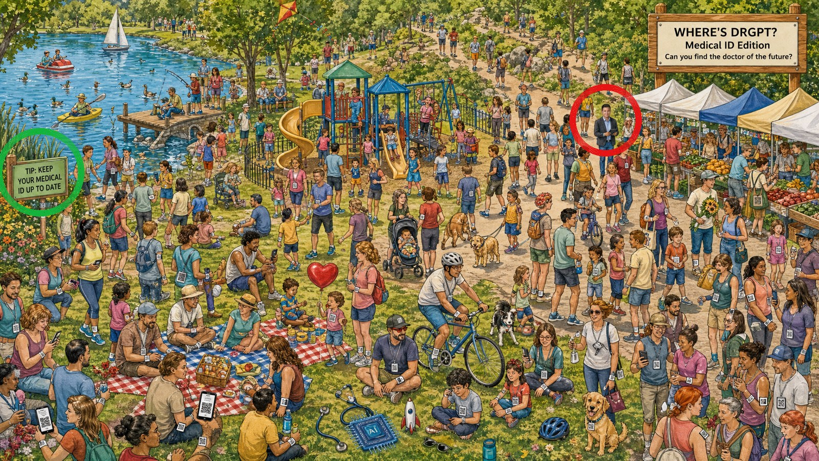 The same illustration with a red circle around DrGPT and a green circle around the tip sign.